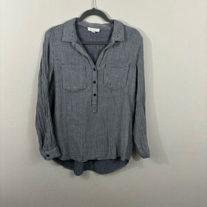 beachlunchlounge Striped Long Sleeve Top Slouchy Oversized Sz M Button Cotton